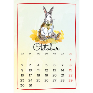 12596-10 Kalenderkaart Konijn - oktober 2023