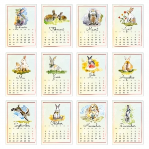 12596 SET van 12 kalenderkaarten - konijn